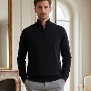 Club Room Men's Merino Wool Blend 1/4 Zip Sweater - Black - Small